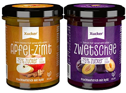 Xucker Fruchtaufstrich Apfel-Zimt und Zwetschge - Fruchtiger Brotaufstrich mit Xylit und mind. 74% Fruchtgehalt I vegan & zuckerreduziert (2 x 220g)