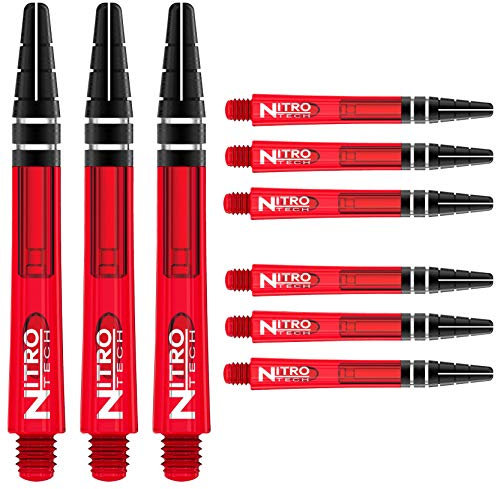 RED DRAGON Nitrotech Dart-Schäfte, 3 Stück pro Packung (9 Schäfte insgesamt) mit Punktekarte, rot, Kurz