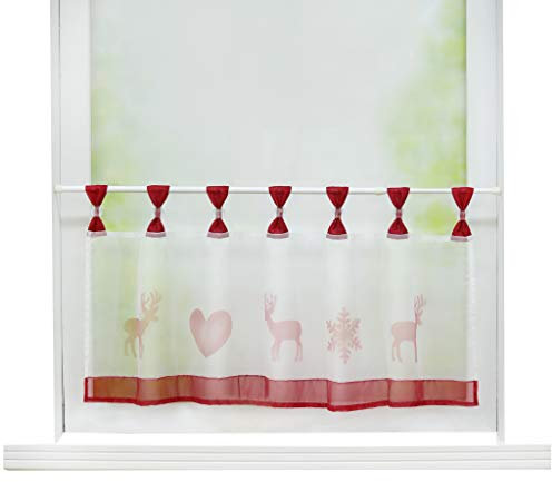 Joyswahl Scheibengardine Voile Bistrogardine »Elch« mit Weihnachten Muster Transparente Gardine Stores HxB 60x120cm Rot 1er Pack