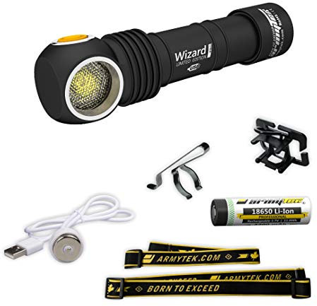 Armytek Stirnlampe Wizard Pro, Nichia LED Magnet USB Wiederaufladbare Multifunktions-Taschenlampe + 18650 Li-Ion Akku