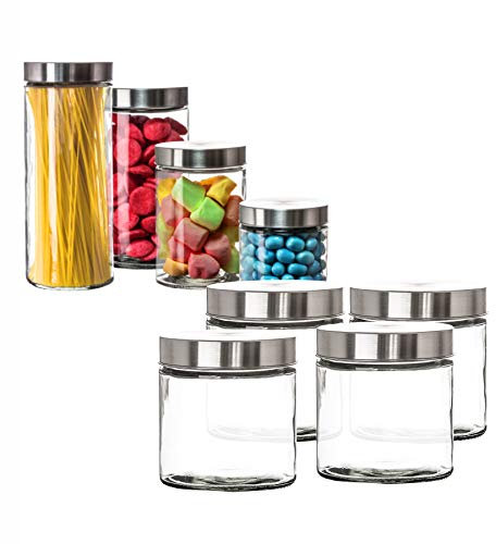BigDean 4er Set Vorratsgläser 0,85 Liter Glas Schraubglas Lebensmittelglas Edelstahldeckel mit Schraubverschluss 12 x 11 cm