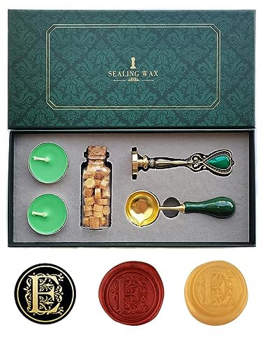 Ausgefallene Buchstaben E Wachssiegel-Stempelset, AMTOL Wachssiegel-Stempelset im europäischen Stil, Geschenkbox-Set, Vintage personalisierte Wachssiegel-Stempel für Briefkarten-Einladungen (E)