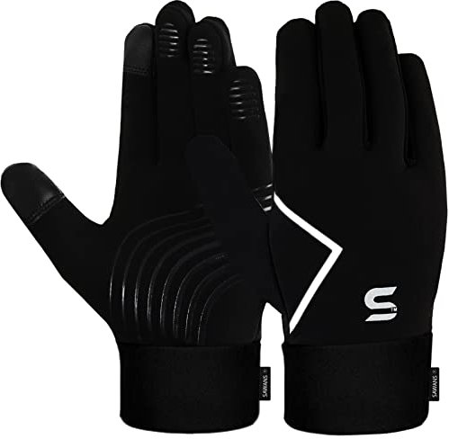 SAWANS Kinder Laufsporthandschuhe Radfahren Jungen Winter Touchscreen Thermo Kinder Mädchen Winddicht Outdoor Anti-Rutsch-Handschuhe Warm Fahrradfahren Fußball Gehen (Schwarz, L (9-10 Jahre))