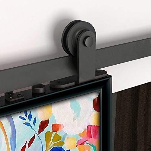 XUANYU 183 cm/6 FT Kit Porte Coulissante de Grange, Système de Porte Coulissante, Kit de Rail pour Porte Coulissante, Rail + 2 Roulette, Noir (Modèle T)