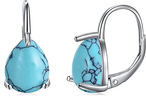 POPLYKE 925 Sterling Silber Teardrop Türkis Leverback Ohrringe Hoop Ohrringe für Frauen Geburtstagsgeschenke