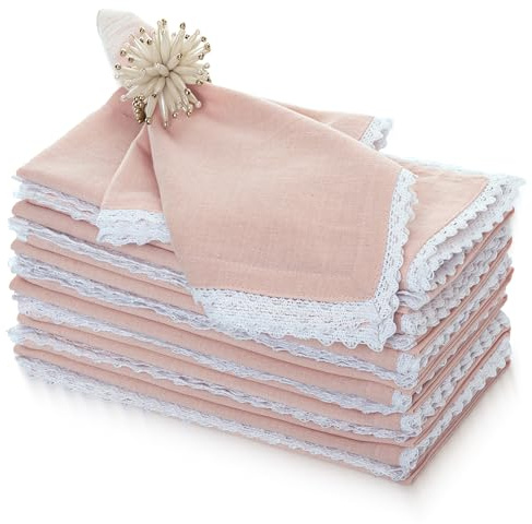 50.8x50.8 cm, übergroße Abendessen-Servietten, Baumwoll-Flachs, 12 Stück, natürliche Premium-Qualität, gehrte Ecken für den täglichen Gebrauch, Weihnachts-Stoffservietten mit Spitze, rosa