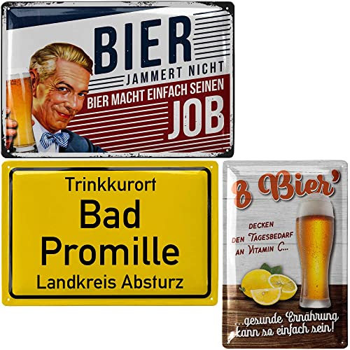 LANOLU Blechschilder retro im 3er Set, Metallschilder mit Sprüchen, Schilder mit Sprüchen lustig, Blechschilder Bier, Schilder für Werkstatt, vintage Deko aus Metall 3er Set