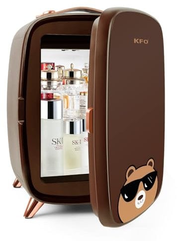 KFO Portable Mirrored Beauty Fridge With LED Lighting,6 Liter Portable Mini Fridge for Makeup, 4 Liter/6 Can 3 LED Mirror Light Mode,for Makeup Storage, Chill Cosmetics & Face Masks