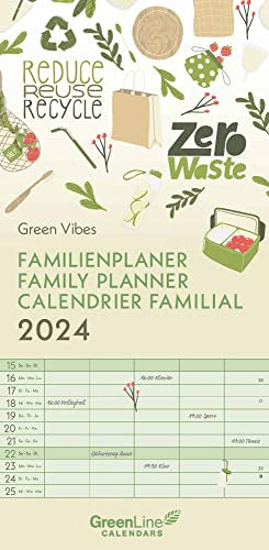 GreenLine Green Vibes 2024 Familienplaner - Familien-Kalender - Kinder-Kalender 22x45, Klein