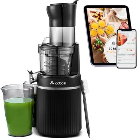 Aobosi 200 W Entsafter für Obst und Gemüse mit Umkehrfunktion und zwei Filtergrößen - Entsafter mit intelligentem Chip - Zitruspresse schwarz