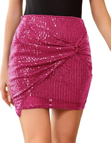 Kate Kasin Gonna con paillettes da donna estiva Rave Festival Gonna corta con elastico in vita Bodycon Mini gonna da pattinaggio per carnevale, rosso rose, XL