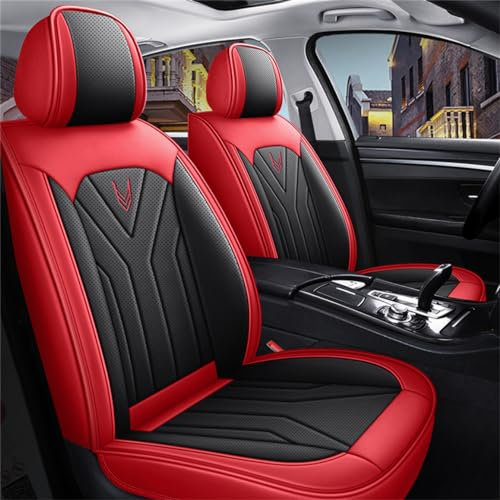 IBCEL Autositzbezüge Kompletter Satz 5 Sitzer für Ford Focus ST-Line Autositzbezügen Leder Autositzbezug Porosität Sitzbezüge Vorne und Hinten Sitzschoner Schwarz Rot