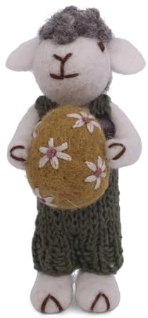 Én Gry & Sif handgefilztes Osterlamm mit Ornament - Lämmchen - Anhänger aus Filz - Ostern-Deko - Handmade … (Lamm grüne Hose Ei)