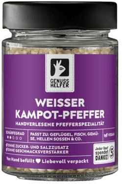 Bremer Gewürzhandel weißer Kampot Pfeffer, ganz, aromatischer Pfeffer für die Mühle für helle Soßen und Speisen, 110g im Glas