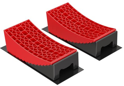 Wiltec Auffahrkeile Wohnmobil 10cm 13,6t Auffahrkeile Set mit 2 Rundkeilen, 2 Unterlegkeilen, 1 Gummimatte, 1 Wasserwaage für Wohnmobil und Wohnwagen