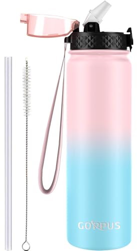 GOPPUS 1L/32oz Bouteille d'eau en Acier Inoxydable avec Paille 1 Litre Bouteille d'eau Thermique Chaude à Double Paroi en Acier Bouteilles d'eau Isolées Bouteille d'eau Froide étanche Adulte