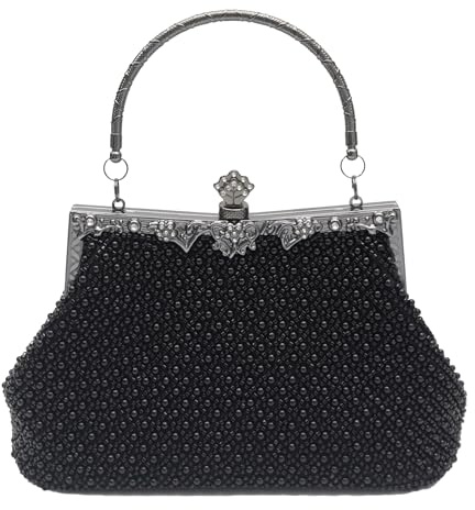 lapulio Abendtasche im 1920er-Jahre-Stil, einfarbig, mit Perlen, schlicht, elegant, geeignet für Hochzeiten, Partys