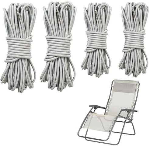 LEZED 4 Stück Gummischnur Für Relax-Liegestuhl, Gartenstühlen Ersatz-Elastische Schnüre, Grau Gartenliege Gummikordel, Für Sonnenliege,Relax-Liegestuhl,Gartenstuhl Elastikschnüre(2x2.45m+2x1.45m).