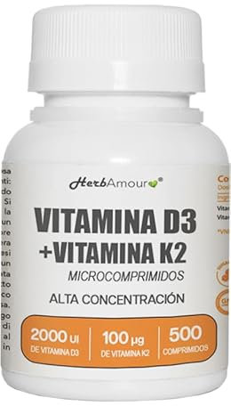 VITAMINA D3 K2 (Dura 1 anno e 4 mesi) 500 Micro-Compresse Alto Dosaggio e Assorbimento I Vitamina D3 Da 50 µg Da 2.000 U.I. + Vitamina K2 Da 100 µg | Senza Glutine, Lattosio, Zuccheri e Soia