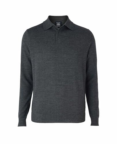 THE SAVILE ROW COMPANY LONDON Men's Merino Wool Knitted Long Sleeve Polo - Charcoal - Large
