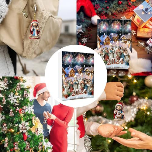 Xmas Decorss 2024 Festival Vacation Adventskalender 24 Tage Weihnachtskalender Anhänger mit Weihnachtsmannmützen 2D Weihnachtsbaum Ornamente für Xmas Party Home Party Xmas Decors