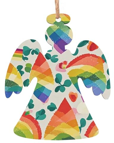 Weihnachtsschmuck Weihnachtsbaum Holz Hängend Gay Pride Regenbogen Muster Holz Ornament Hängende Ornamente Handwerk Anhänger Weihnachten Holz Ornament für Weihnachtsbaum Urlaub Party 1 Engel Form