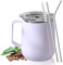 Kytpyi Tazas de Cafe, Termo Cafe, 450ml Doble Capa Anti-quemaduras Coffee Cup con Tapa 2 Pajita 1 Pincel, Personalidad Moda Taza Acero Inoxidable para Casa Escuela Oficina (Morado)