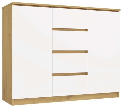 CDF KOMMODE 2D4S | 2 TÜREN & 3 SCHUBLADEN | Eiche Artisan Weiss | 120 cm | FÜR Wohnzimmer