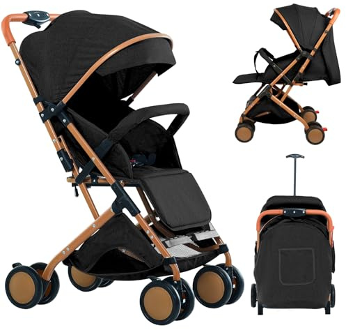 Homewell Federleichter Reisebuggy Faltbar, Kinderwagen, Liegefunktion, flache Liegeposition, kompakter Buggy inkl. Moskitonetze & Matten, 98 * 71 * 45cm (Schwarz)