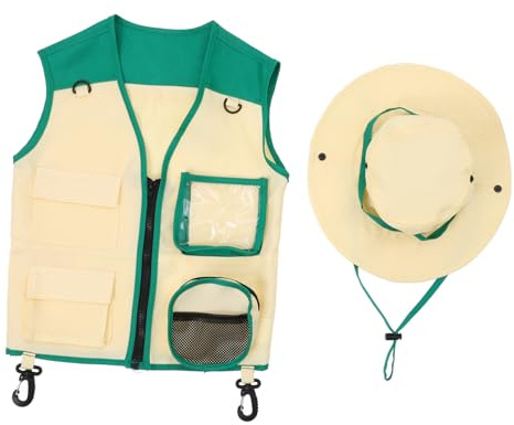 TOYANDONA Outdoor Teilig Weste und Hut Grün für Abenteuer Camping und Rollenspiel Mädchen Jungen Naturforscher