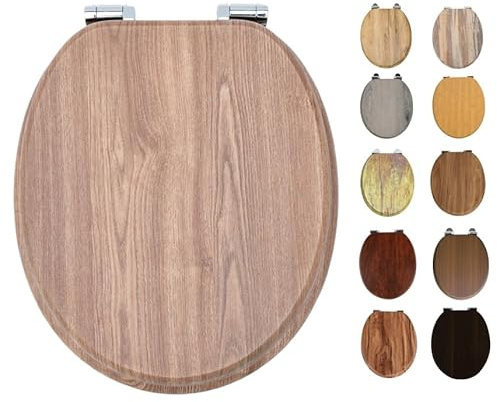 RTS Natural Oak MDF Soft Close Toilet Seat, Wood Effect, Oval Shape, Bottom Fixing, Zinc Alloy Hinges