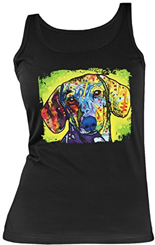 Goodman Design ® Dackel Motiv Damen Tank Top - Neon Hunde Trägershirt Frauen : Dackel - Kunstmotiv Hunde Kunstdruck Gr: L