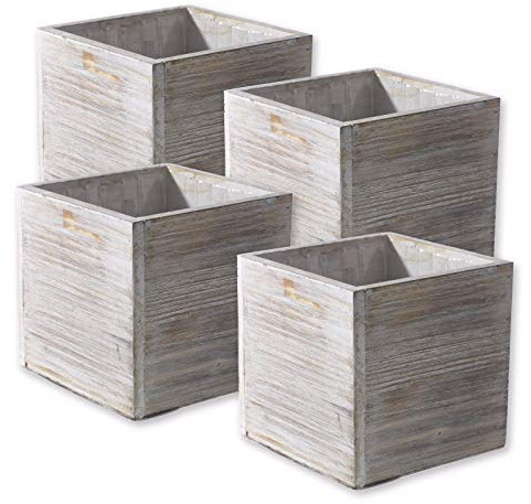 Caja de madera maceta Set, rústico blanco, revestimientos de plástico, 5 pulgada cuadrada flores soporte, decoración de madera natural de granero, de estilo rústico, casa y boda Decoraciones,