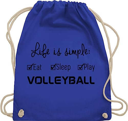 Turnbeutel Rucksack - Geschenke Zubehör - Life is simple Volleyball - Unisize - Royalblau - stoffbeutel mädchen geschenk sportbeutel baumwolle tasche für turn beutel geschenkebeutel beuteltasche