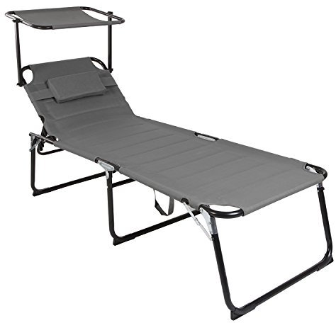 Mojawo XXL Gartenliege Sonnenliege Relaxliege Liege Aluminium mit Kissen gepolstert klappbar anthrazit L200xB70xH45/95cm Belastbar bis 150kg