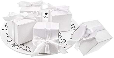 JZK 50 Blanc boîtes faveur Mariage avec boîte Bonbons Papier Rubans pour Mariage Anniversaire Noël baptême bébé Douche Communion fête Remise des diplômes