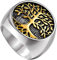 HIJONES Religieux Ancien Classique Arbre de la Vie Sceau Bague pour Hommes en Acier Inoxydable avec Ronde Argent Or Taille 60