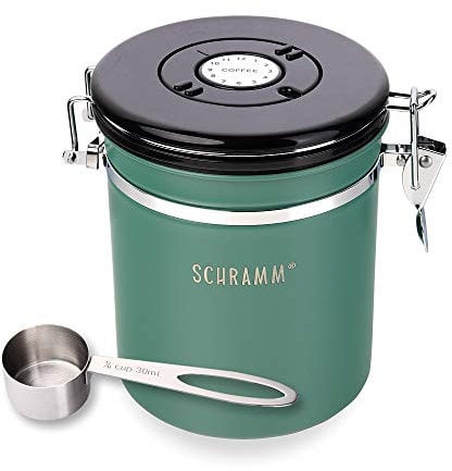 Schramm® Kaffeedose 1500 ml in 10 Farben mit Dosierlöffel Höhe: 15cm Kaffeedosen Kaffeebehälter aus Edelstahl, Farbe:grün