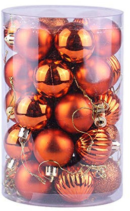 Nicole Knupfer Weihnachtskugeln 34 Stück 4 cm Christbaumkugeln mit Weihnachtsbaumspitze Lametta Girlanden Aufhänger Weihnachtsdeko (Bronze)