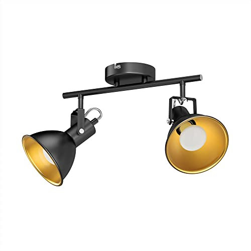 ledscom.de Deckenleuchte RISI, E14, zweiflammig, schwarz-gold, Metall, inkl. LED Lampen 3-Stufen Dimmen: je max. je 608lm warmweiß