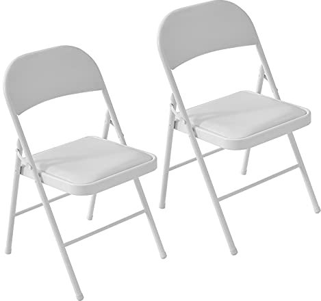 LeChamp 2pcs PU Folding Chair Indoor Metal Frame Foldable Desk Chair Camping Chair Space Saving Office Chair for Guest Visitor & Conference Temporary Seat (White)…