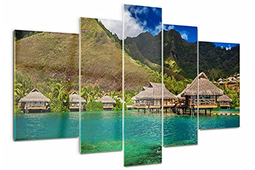 Tulup Glasbild 170x100cm Gehärtetem Sicherheitsglas Wandkunst Deko Wandbild 5 Teile Küche & Wohnzimmer Akrylglas - Wasser-Bungalow