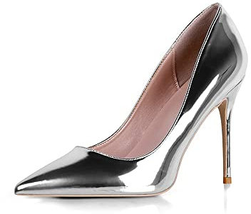 Zhabtuc High Heels 10 cm, Damen Spitzschuh Schlupfschuhe Stilettos Party Hochzeit Pumps Basic Schuhe, Silber, 38.5 EU