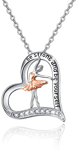 JFASHOP Collana di balletto in argento sterling catena Tinkerbell per donna ballerina danza cuore ciondolo gioielli collana amore regali per ragazze donne figlia bambini