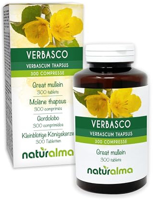 Verbasco o Tasso barbasso (Verbascum thapsus) fiori e foglie Naturalma - 150 g - 300 compresse - Integratore alimentare - Naturale e Vegano
