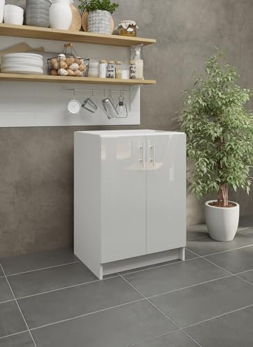 JD Greta Kitchen Base Cabinet – 600mm – Base Kitchen Unit (Without Worktop) - White Gloss