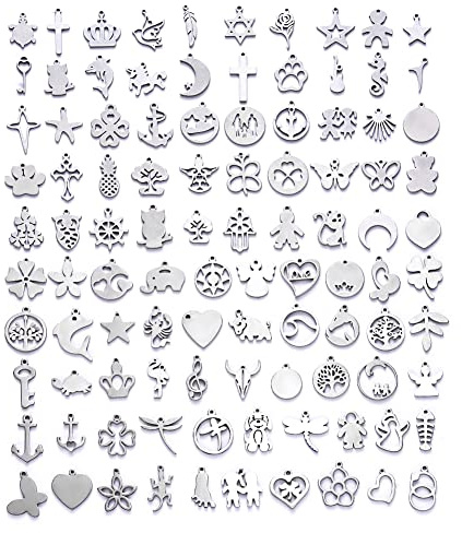 COGCHARGER 100 Stück 201 Edelstahl-Anhänger-Charms gemischte Formen Charm-Anhänger für die Herstellung von Schmuckohrringen