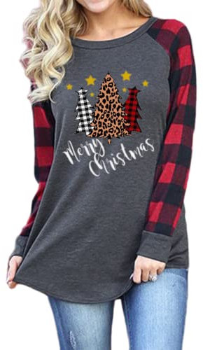 MAFA Women Christmas T Shirts Long Sleeve Xmas Tunic Tops C-Grey L