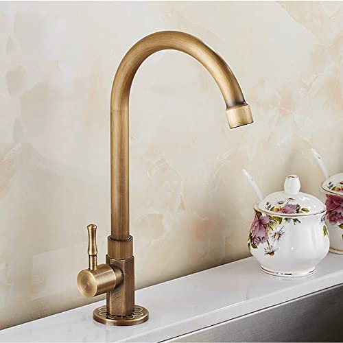 Wasserhahn KüChe, Vintage-Bronze, KüChenarmatur Aus Messing, 360° Schwenkbar SpüLtischarmatur KüChe, Einhand-SpüLtischbatterie, KüChenarmatur mit Kaltwasseranschluss