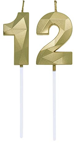 Geburtstagskerzen Zahlen 1 und 2, 1. order 2. Geburtstag Zahl Kerzen 12. Geburtstagskerzen Cake Topper 21. Geburtstag Kuchendeko Kuchen Dekoration, für Hochzeit Party Hochzeit Jahrestag Feier Gold